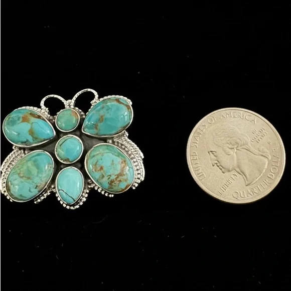 Genuine Turquoise and Sterling Silver Butterfly Ring - Picture 2 of 7